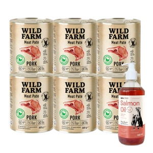WILD FARM Pate Pork 6x800g bezlepkové krmivo pro psy + LAB V Lososový olej 1000 ml