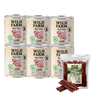 WILD FARM Pate Lamb 6x800g bezlepkové krmivo pro psy + jehněčí tyčinky 500g