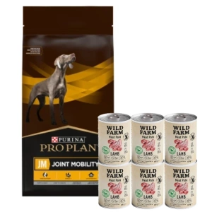 PURINA Veterinary PVD JM Joint Mobility 12kg & WILD FARM Pate Lamb 6x400g bezlepkové krmivo pro psy