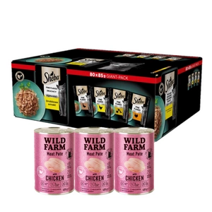 SHEBA sáčky 80x85g Delicacy Poultry flavours - vlhké krmivo pro kočky v želé, s kachnou, s kuřetem, s drůbeží, s krůtou + WILD FARM Pate Chicken 3x400g - bezlepkové krmivo pro kočky