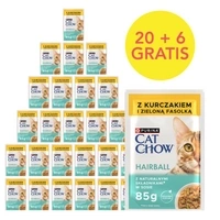 CAT CHOW Hairball krmivo pro kočky s kuřecím masem a zelenými fazolkami v omáčce 85g - 20 velikostí + 6 ZDARMA !!!