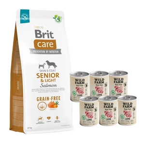 BRIT CARE Dog Grain-free Senior & Light Salmon 12kg + Wild Farm Pate Lamb 6x400g bezlepkové krmivo pro psy
