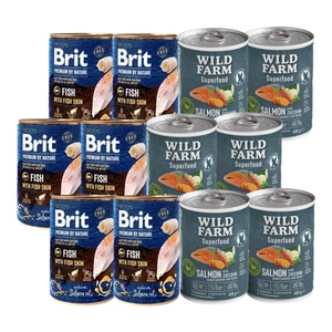 Brit Premium by Nature Ryba s rybí kůží 6x400g + Wild Farm Superfood Losos 6x400g