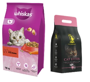 WHISKAS Adult hovězí 14 kg + Cat Royale Baby Powder bentonitová drť 10l