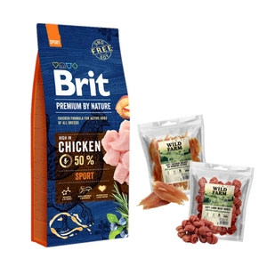 BRIT Premium By Nature Sport 15kg + WILD FARM pamlsky pro psy 2x500g