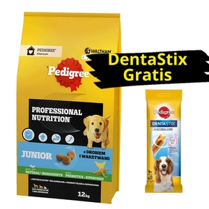 Pedigree Junior Professional Nutrition s drůbežím masem a zeleninou pro velká a střední štěňata 12kg + DentaStix GRATIS