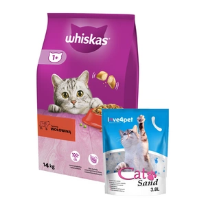 WHISKAS Adult hovězí 14 kg + CAT SAND Silikonová podestýlka pro kočky 3,8l
