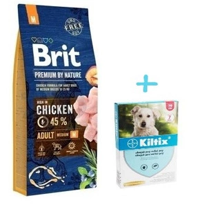 BRIT Premium By Nature Adult M 15kg + Obojek Kiltix 70 cm