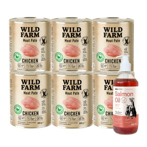 WILD FARM Pate Chicken 6x800g bezlepkové krmivo pro psy + LAB V Lososový olej 1000 ml