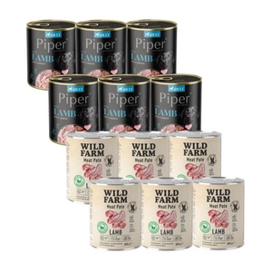 WILD FARM Pate Lamb 6x800g bezlepkové krmivo pro psy + DOLINA NOTECI Piper pro psy jehněčí s mrkví 800g
