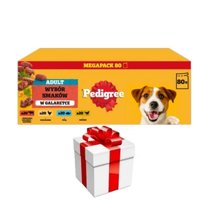 PEDIGREE® Adult Mokré krmivo pro dospělé psy, Výběr chutí v želé, sáček 80 x 100 g + překvapení pro psa ZDARMA