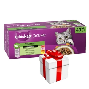 WHISKAS TASTY MIX mokré krmivo pro kočky Výběr šéfkuchaře v omáčce 40 x 85 g + překvapení pro kočku ZDARMA
