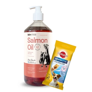 Lab-V 100% lososový olej pro psy a kočky všech věkových kategorií 1000 ml lisovaný za studena + GRATIS