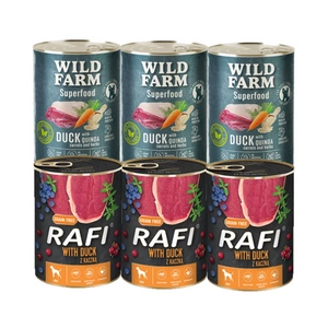 DOLINA NOTECI Rafi s kachnou 3x400g + WILD FARM Superfood Duck 3x400g bezobilné krmivo pro psy