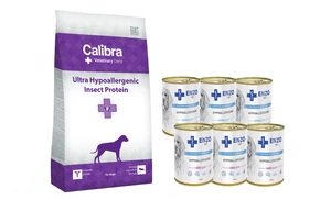 Calibra Veterinary Diets Dog Ultra Hypoallergenic Insect Protein 12kg + ENZO VET Hypoalergenní 6x400g (krůtí, králičí)