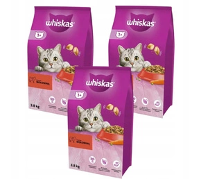 WHISKAS Adult 11,4 kg (3x3,8 kg) - suché kompletní krmivo pro dospělé kočky s lahodným hovězím masem