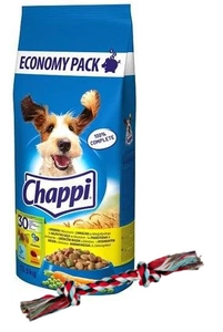 CHAPPI 13,5 kg - suché krmivo pro psy s drůbeží a zeleninou + Lano - přetahování lanem s vázanými bavlněnými provázky 15 cm