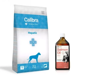 Calibra dog VD Hepatic 12kg + LAB V Lososový olej 500ml