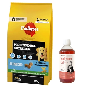 Pedigree Junior Professional Nutrition s drůbežím masem a zeleninou pro velká a střední štěňata 12kg + LAB V Lososový olej 500ml