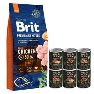 BRIT Premium By Nature Sport 15kg & WILD FARM Monoprotein Mix chutí 6x400g hypoalergenní krmivo pro psy