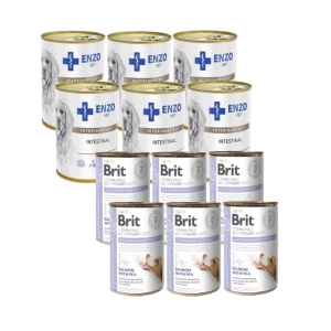 BRIT GF Veterinary Diets Dog Gastrointestinal 6x400g + ENZO VET Intestinal s jehněčím masem pro psy 6x400g