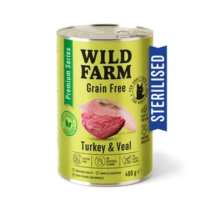 WILD FARM Premium Grain Free Turkey and Teleal 400g - krmivo bez obilovin pro sterilizované kočky