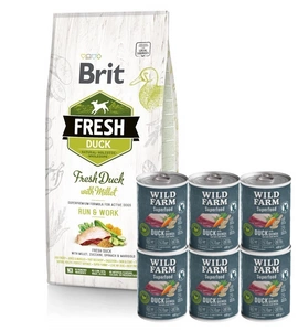 Brit Fresh Duck &amp; Millet Adult Run &amp; Work 12 kg + Wild Farm Superfood Duck 6 x 400 g