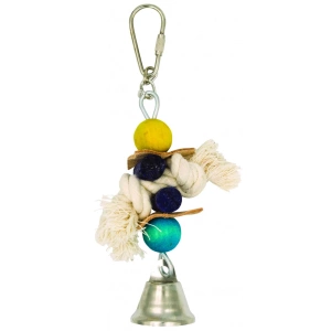 Panama Pet závěsná hračka ze dřeva, kůže a provázku, s rolničkou 17 cm