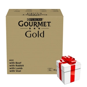 Purina Gourmet Gold Mus mix 96x85g (hovězí, králičí, jehněčí, telecí) + překvapení pro kočku ZDARMA