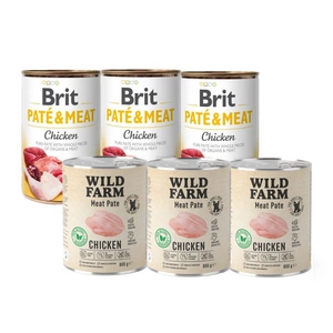 BRIT PATE & MEAT CHICKEN 3x800g + WILD FARM Pate Chicken 3x800g bezlepkové