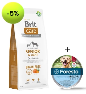 BRIT CARE Dog Grain-free Senior & Light Salmon 12kg + Foresto obojek pro psy nad 8 kg 70 cm