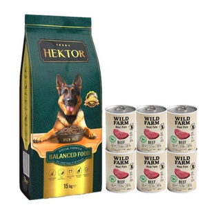 HEKTOR BALANCED Adult 15kg + Wild Farm Pate Beef 6x400g bezlepkové krmivo pro psy