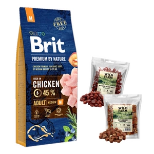 BRIT Premium By Nature Adult M 15kg + WILD FARM pamlsky pro psy 2x500g