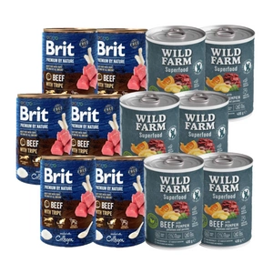 Brit Premium by Nature Hovězí maso s dršťkami 6x400g + Wild Farm Superfood Hovězí maso 6x400g