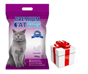 Premium Cat Clumping Bentonite Litter - Levandule pro kočky 20kg + niespodzianka dla kota GRATIS
