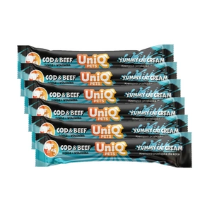 UNIQ PETS PURRCREAM lahodná omáčka pro kočky s treskou a hovězím masem 6x15g