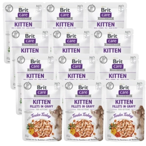 BRIT CARE Cat Kitten Filety v omáčce s jemným krůtím masem obohacené o rakytník a nasturtium 12x85g