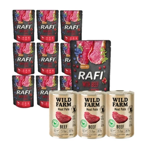 Rafi s hovězím masem pro psy - kapsička 10x300g + WILD FARM Pate Beef 3x400g