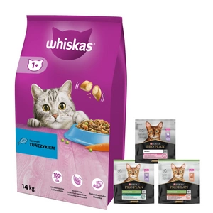 Whiskas Adult tuňák 14kg + PRO PLAN krmivo pro dospělé kočky 400g - náhodná dodávka