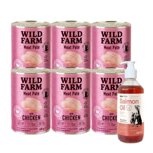 WILD FARM Pate Chicken 6x400g - bezlepkové krmivo pro kočky + LAB V Lososový olej 500 ml