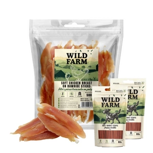 WILD FARM Kuřecí prsní řízek na špejli 500g pamlsek pro psy + WILD FARM měkká kuřecí prsa 2x80g