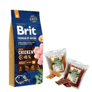 BRIT Premium By Nature Adult M 8kg + WILD FARM pamlsky pro psy 2x500g