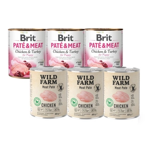 BRIT PATÉ & MEAT CHICKEN & TURKEY FOR PUPPY 3x800g + WILD FARM Pate Chicken 3x800g bezlepkové