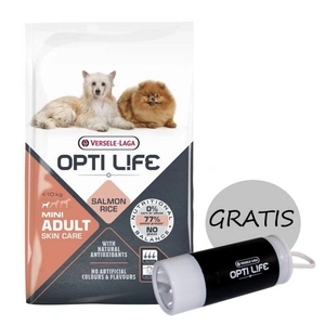 VERSELE-LAGA Opti Life Adult Skin Care Mini 7,5kg + dávkovač sáčků na exkrementy s baterkou ZDARMA