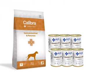 Calibra Veterinary Diets Dog Gastro and Pancreas 12kg + ENZO VET Střevní dieta pro onemocnění trávicího traktu s jehněčím pro psy 6x400g