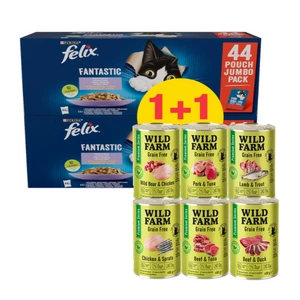 WILD FARM Premium MIX 6x400g + Felix v želé MIX MASOsáček 44x85g 1 +1 ZDARMA