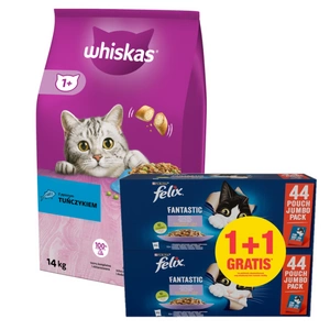 Whiskas Adult tuňák 14 kg + Felix v želé MIX MASOsáček 44x85g 1 +1 ZDARMA