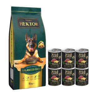 HEKTOR BALANCED Adult 15kg + Wild Farm Monoprotein Wild Boar 6x400g hypoalergenní krmivo pro psy