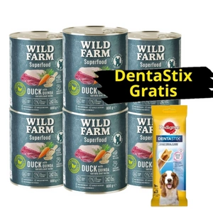 WILD FARM Superfood Duck (Kachna s quinoou, mrkví a bylinkami) 6x800g krmivo pro psy bez obilovin + DentaStix GRATIS