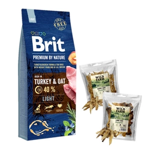 Brit Premium By Nature Light 15kg+ WILD FARM pamlsek pro psy 2x500g